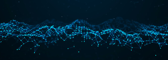 Corrupted network or connection. Abstract digital background of points and lines. Glowing plexus. Big data. Abstract technology science background. 3d rendering