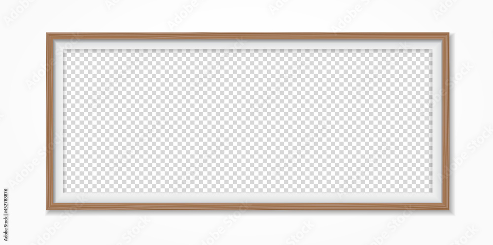 Poster brown wooden rectangle frame with soft shadow for text or picture is on white background