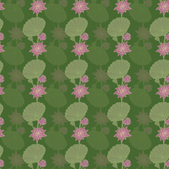 Vector green horizontal lotus seamless pattern background. Perfect for fabric, scrapbooking, sewing, crafting and wallpaper projects.
