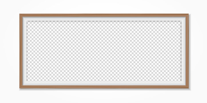 Brown wooden rectangle frame with soft shadow for text or picture is on white background