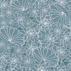 Vector teal lotus seamless pattern background. Perfect for fabric, scrapbooking, sewing, crafting and wallpaper projects.