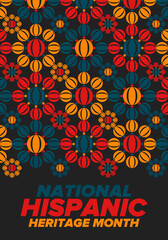 National Hispanic Heritage Month in September and October. Hispanic and Latino Americans culture. Celebrate annual in United States. Poster, card, banner and background. Vector illustration