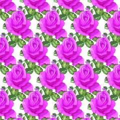 Hand drawn seamless watercolor pattern with roses. Pink floral endless composition. Vector illustration.