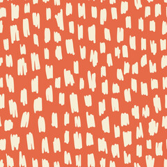 Geometrical shapes, hand drawn irregular lines seamless repeat pattern. Vector strokes minimal all over surface print on orange background.