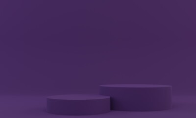 3D-rendering. Purple podium for advertising. Blank product stage. Round pedestal or platform, background for product presentation.