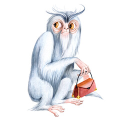 Watercolor magical creature illustraton, monster illustration, halloween illustration, funny monkey