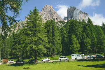 Lago di Sorapiss is a lake in the mountain range Sorapiss in the Dolomites, province of Belluno, c....