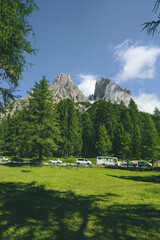 Lago di Sorapiss is a lake in the mountain range Sorapiss in the Dolomites, province of Belluno, c....