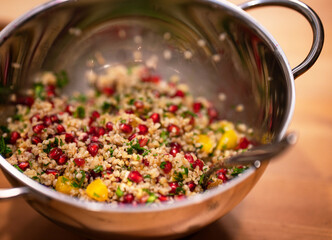 Salad with fresh vegetables with onion, cuscus
