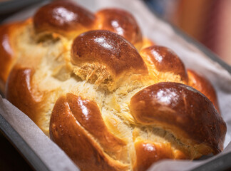Fresh Homemade Challah Bread on table