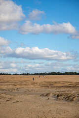 Fototapeta na wymiar People walking through sand dunes