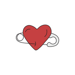 Heart pierced with safety pin vector illustration