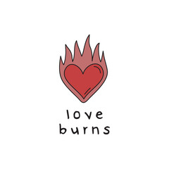 Love burns vector cute burning red heart