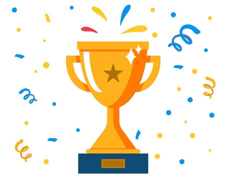 Success business team Golden trophy cup Symbol of victory Business success Teamwork and challenge concept Happy winning award and celebrating concept