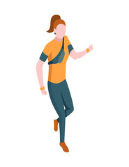 People in park isometric. Woman engaged in sports walking. Active living recreation activities. Spending free time usefully. Vector character isolated on white