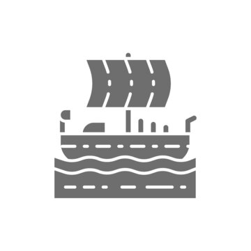 recommend clip art: Ancient egyptian ship, boat, felucca grey icon.