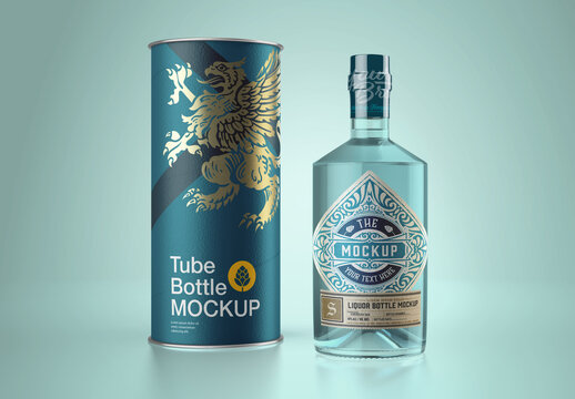 Gin Glass Bottle with Tube Mockup