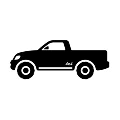 Pickup truck icon. Small off-road cargo vehicle. Black silhouette. Side view. Vector simple flat graphic illustration. The isolated object on a white background. Isolate.