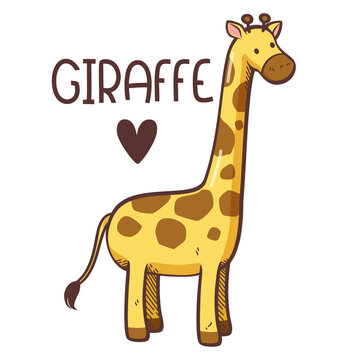 Cartoon giraffe vector illustration, Isolated on white wallpaper background, This design can be used as a cute background and used as part of a design.