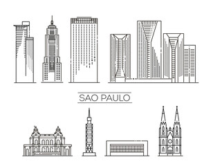 Sao Paulo architecture line skyline illustration. Linear vector cityscape with famous landmarks