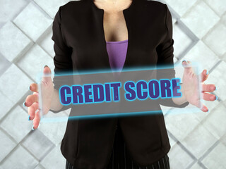  CREDIT SCORE text in futuristic screen.  A credit score is a numerical expression based on a...