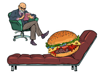 A psychotherapy session with a burger. Overeating and obesity problems