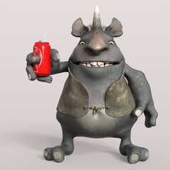 3D-illustration of a cute and funny cartoon kobold, invitation to a party, isolated rendering object