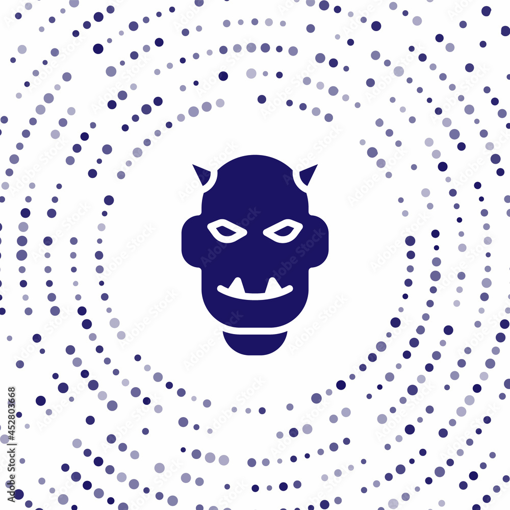 Poster blue mask of the devil with horns icon isolated on white background. abstract circle random dots. ve