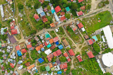 フィリピン、セブ島の近くにあるマクタン島をドローンで撮影した空撮写真 Aerial view of Mactan Island, near Cebu, Philippines, taken by drone.