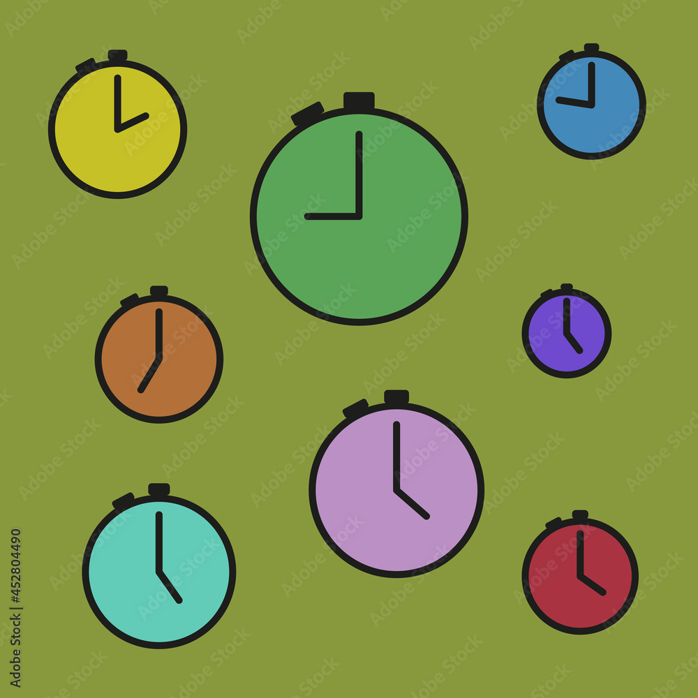 Poster vector background with timers. background with colorful timers in a flat style. vector mkonka clock 