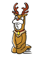 クリスマス　座るトナカイの着ぐるみを着た人物