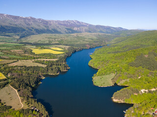 Fototapeta na wymiar Aerial view of Dushantsi Reservoir, Bulgaria