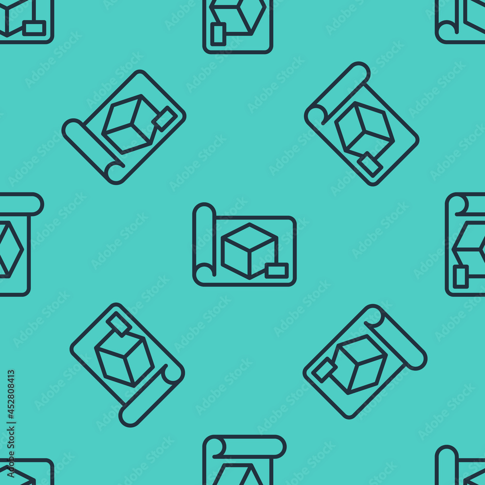 Poster black line graphing paper for engineering icon isolated seamless pattern on green background. vector