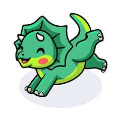 Cute little triceratops dinosaur cartoon running