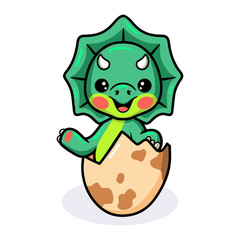 Cute little triceratops dinosaur cartoon hatching from egg