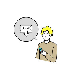メールを受信する男性のイラスト