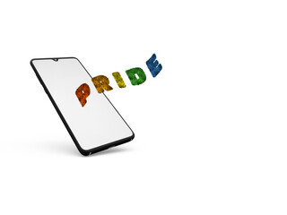 cell phone with letters pride of colors coming out