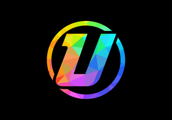 Colorful Initial letter U logo design in a circle. Modern logo for business company visual identity in low poly art style. Font emblem