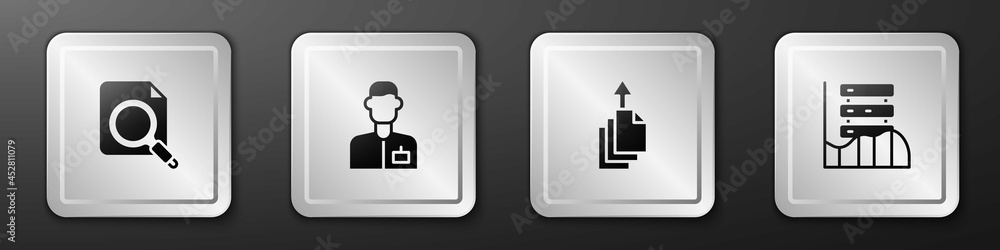 Poster set search concept with folder, analyst engineer, data export and server, data, web hosting icon. si