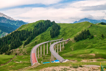 Guozigou bridge in the mountains, Xinjiang autonomous regions, China.