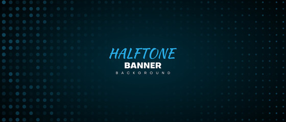 abstract halftone banner background with dark blue color