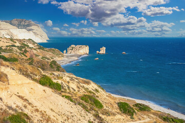 Rock Aphrodite in Cyprus. Petra tou Romiou bay. Rock of Aphrodite in Mediterranean Sea. Cyprus...
