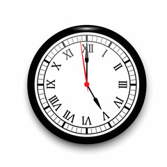 3d realistic wall clock. Watch symbol. Vector clock hanging on the wall. Vintage background. Vector illustration. Stock image