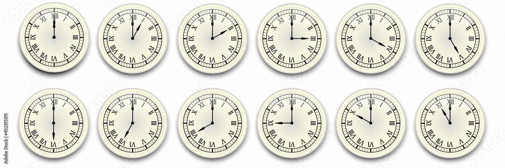 Poster clock icon set. watch, time icon vector. realistic wall clock set. time icon set. vector illustratio