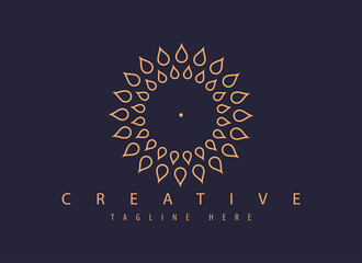 Tree shape sunflower logo. Nature tree vector illustration logo design, circular gold leaf for spa and beauty