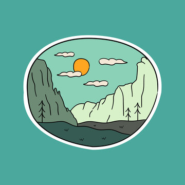 recommend clip art: View of Zion National Park with starry sky in mono line art, patch badge design, emblem design, T-Shirt Design
