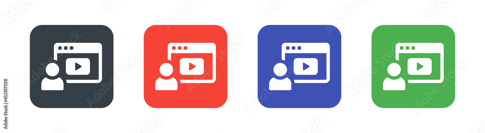Poster Set of person with browser and video player icon. Vector illustration