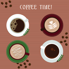 Coffee Latte Art Coffee Beans Vector Illustration