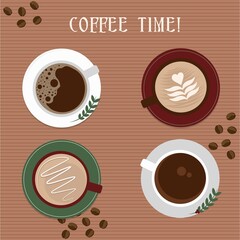 Coffee Latte Art Coffee Beans Vector Illustration