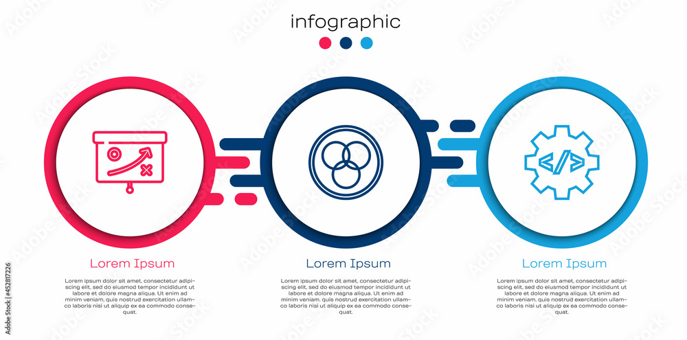 Poster set line planning strategy concept, rgb and cmyk color mixing and front end development. business in